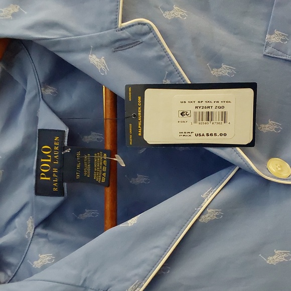 BNWT POLO RALPH LAUREN SLEEPWEAR TOP SUZE 1XL BLUE N WHITE POLO HORSES - Picture 2 of 4